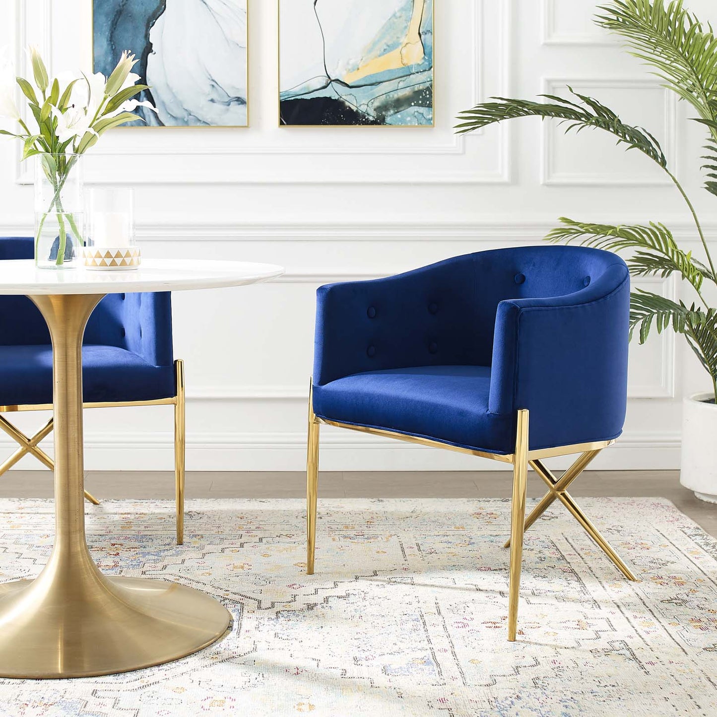 Savour Tufted Performance Velvet Accent Dining Armchair, Velvet, Metal Steel, Blue Navy, 18742