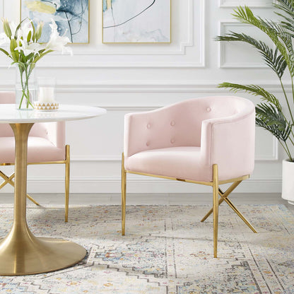 Savour Tufted Performance Velvet Accent Dining Armchair, Velvet, Metal Steel, Pink, 18743