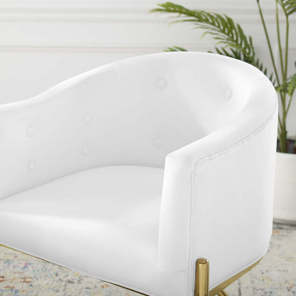 Savour Tufted Performance Velvet Accent Dining Armchair, Velvet, Metal Steel, White, 18744