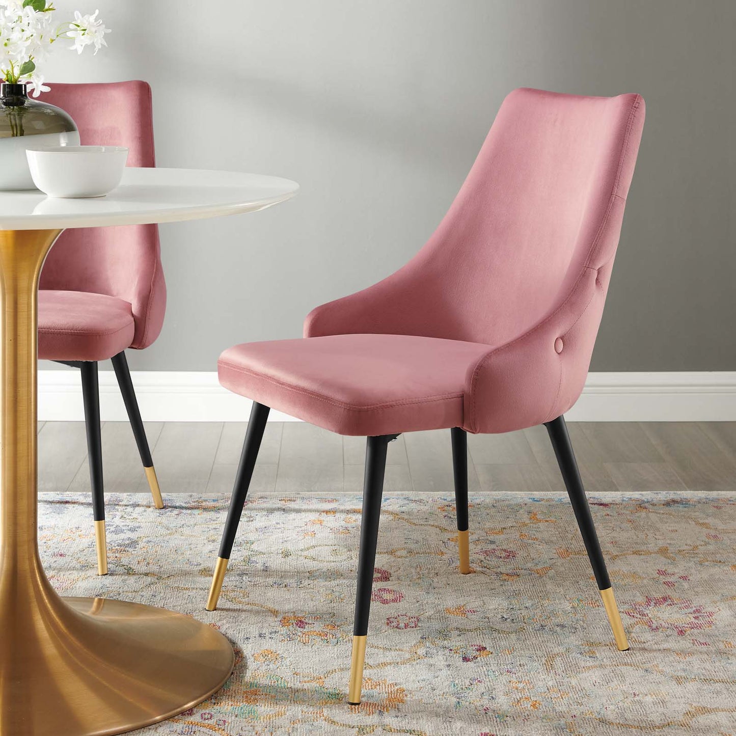Adorn Tufted Performance Velvet Dining Side Chair, Velvet, Pink, 18746