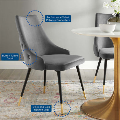 Adorn Tufted Performance Velvet Dining Side Chair, Velvet, Grey Gray, 18749