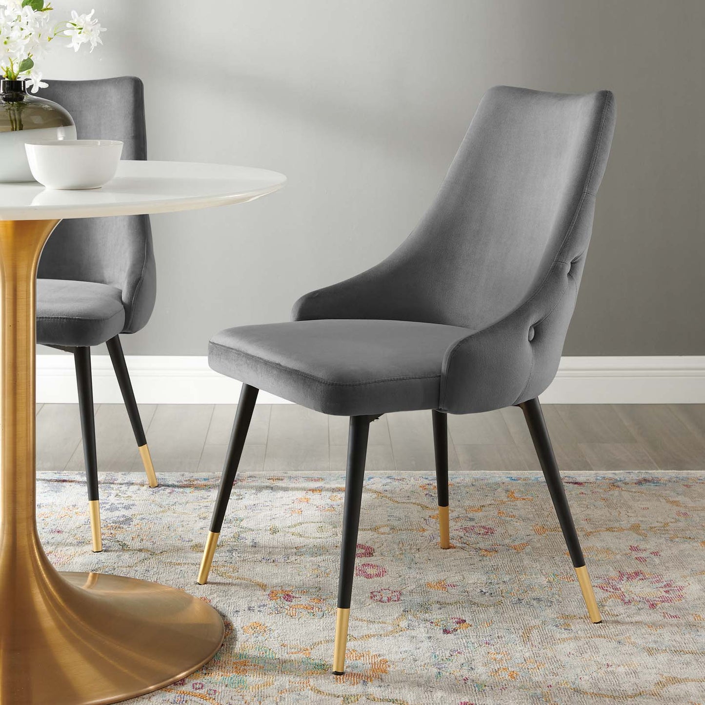 Adorn Tufted Performance Velvet Dining Side Chair, Velvet, Grey Gray, 18749