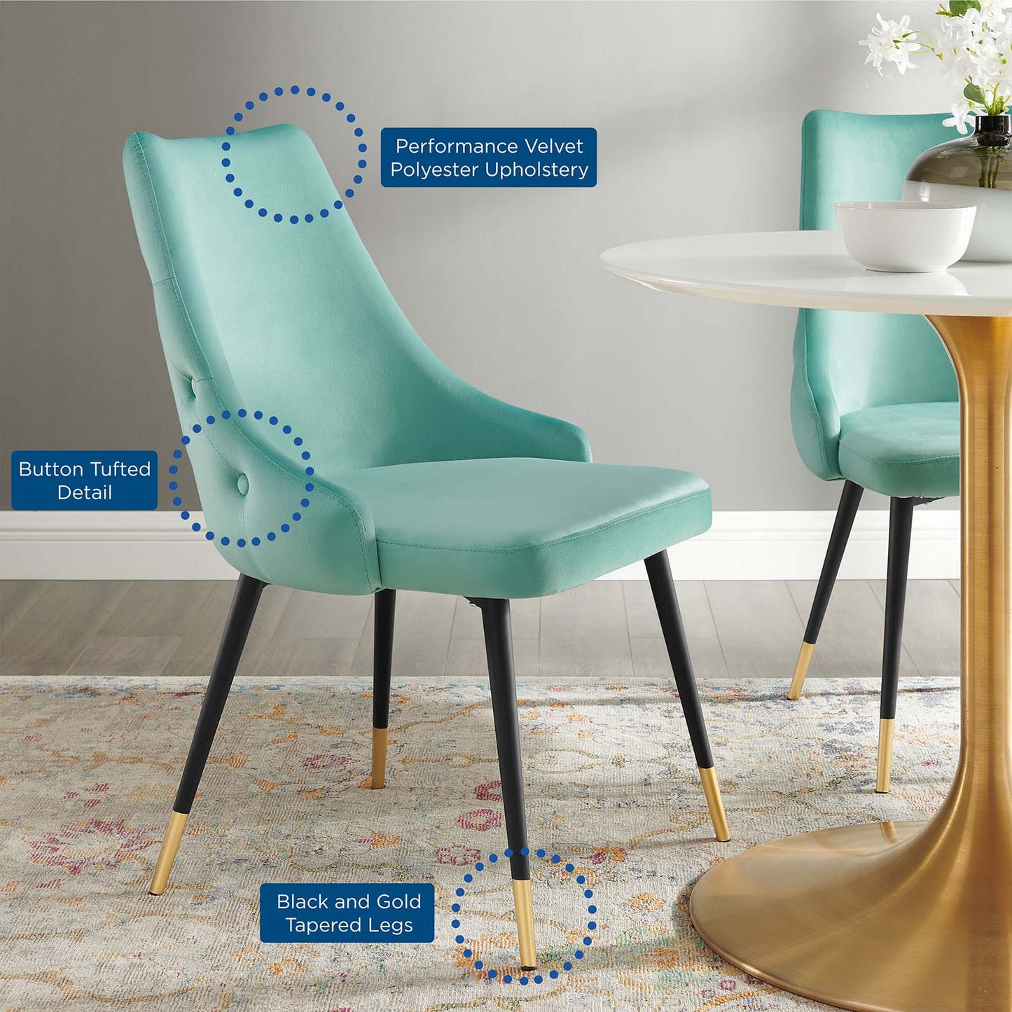 Adorn Tufted Performance Velvet Dining Side Chair, Velvet, Blue, 18752