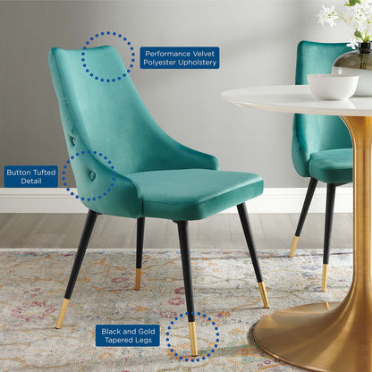 Adorn Tufted Performance Velvet Dining Side Chair, Velvet, Teal Blue, 18755