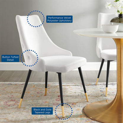 Adorn Tufted Performance Velvet Dining Side Chair, Velvet, White, 18756
