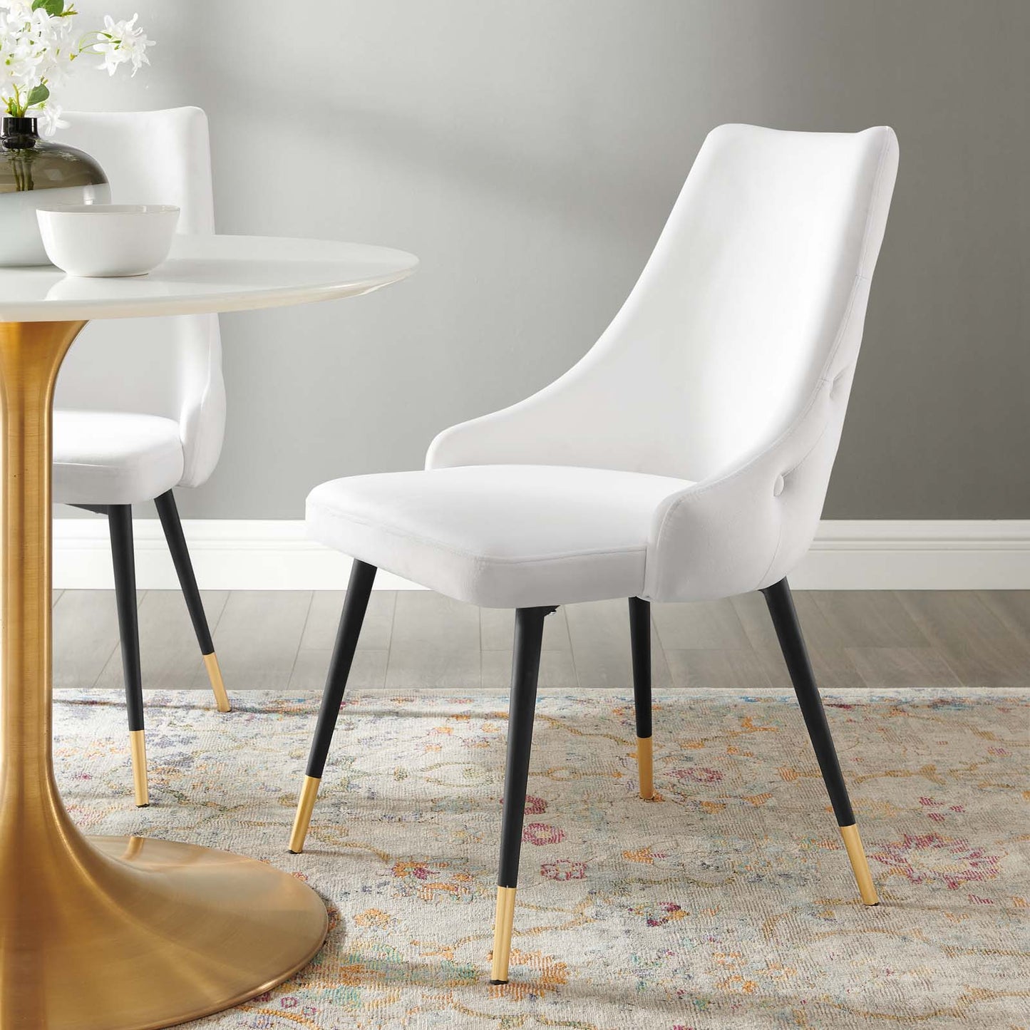 Adorn Tufted Performance Velvet Dining Side Chair, Velvet, White, 18756
