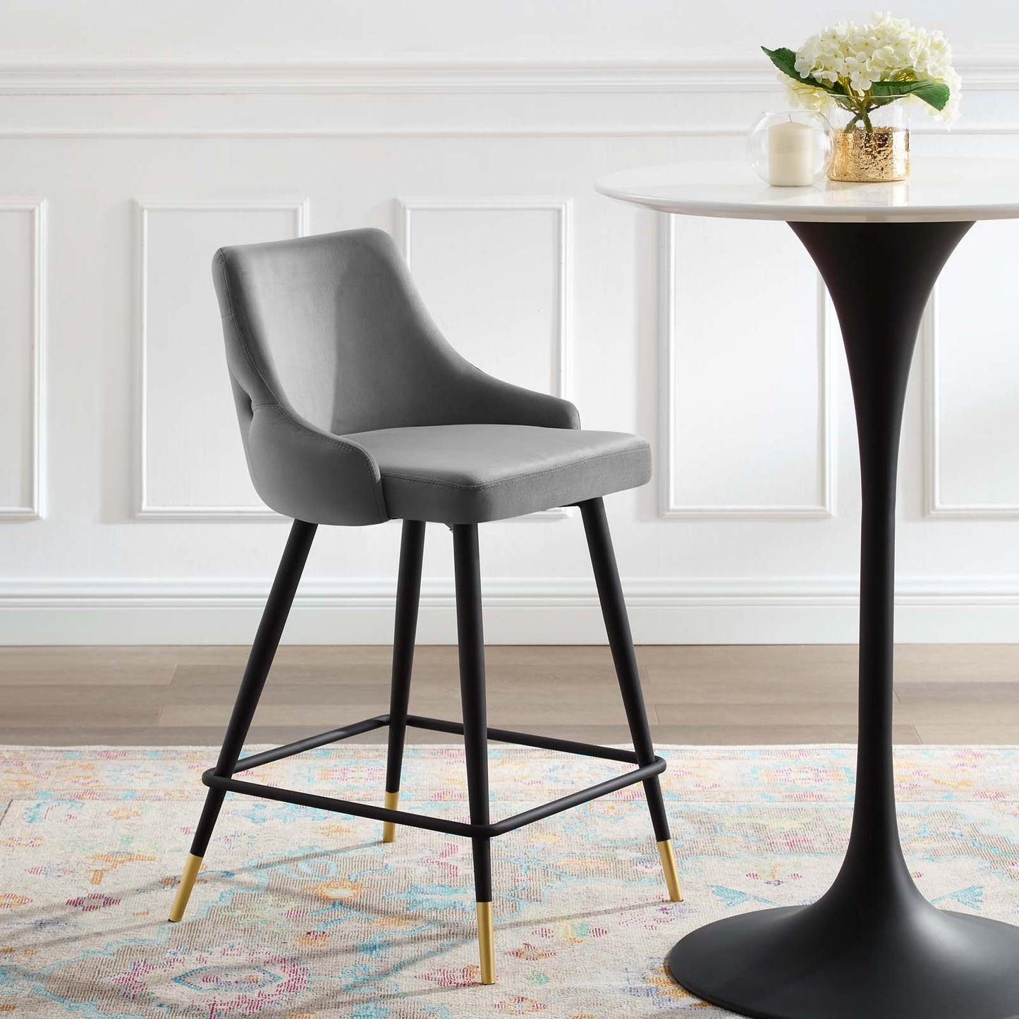 Adorn Performance Velvet Counter Bar Stool, Velvet, Grey Gray, 23119