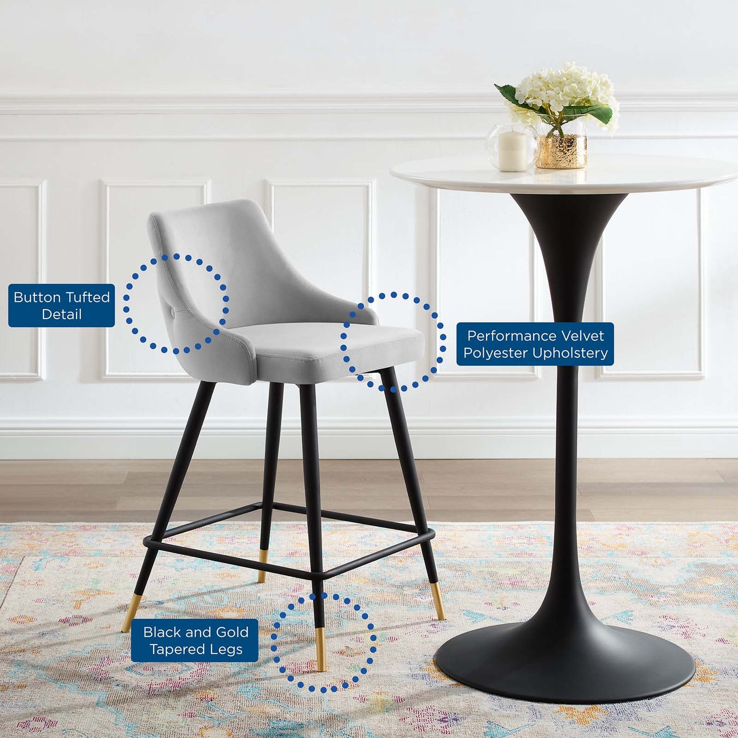 Adorn Performance Velvet Counter Stool, Velvet, Light Grey Gray, 18758