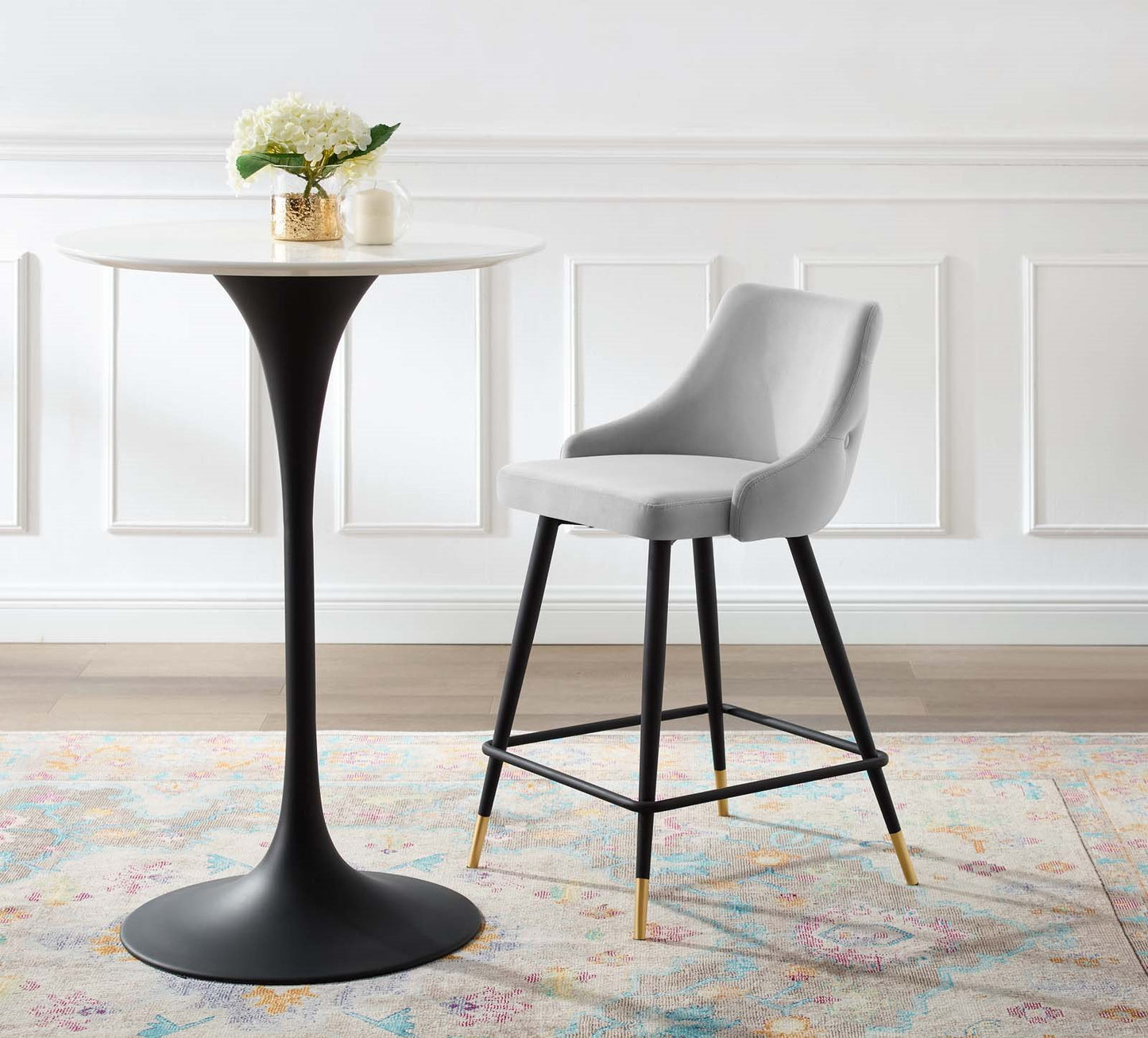Adorn Performance Velvet Counter Stool, Velvet, Light Grey Gray, 18758