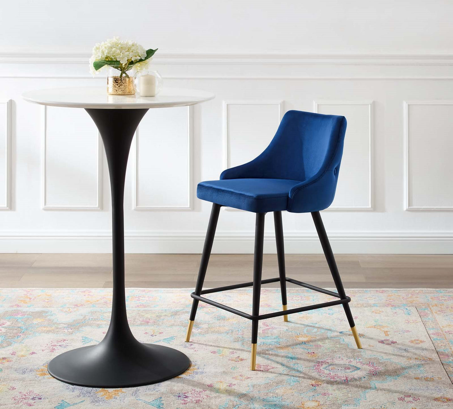 Adorn Performance Velvet Counter Stool, Velvet, Blue Navy, 18759
