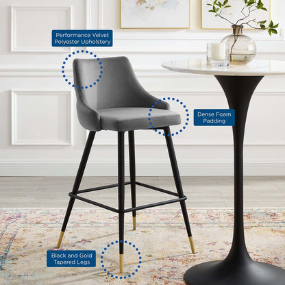 Adorn Performance Velvet Bar Stool, Velvet, Grey Gray, 23120