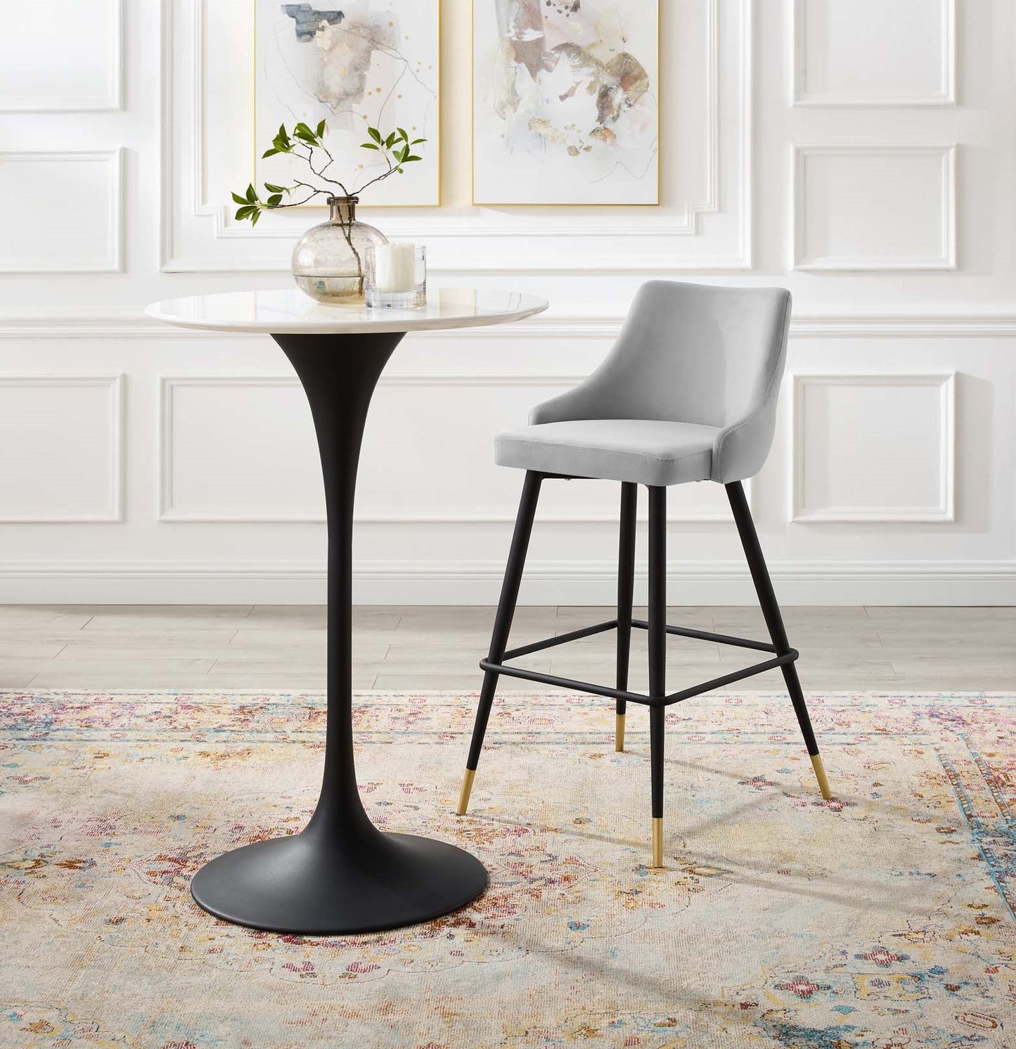 Adorn Performance Velvet Bar Stool, Velvet, Light Grey Gray, 18763