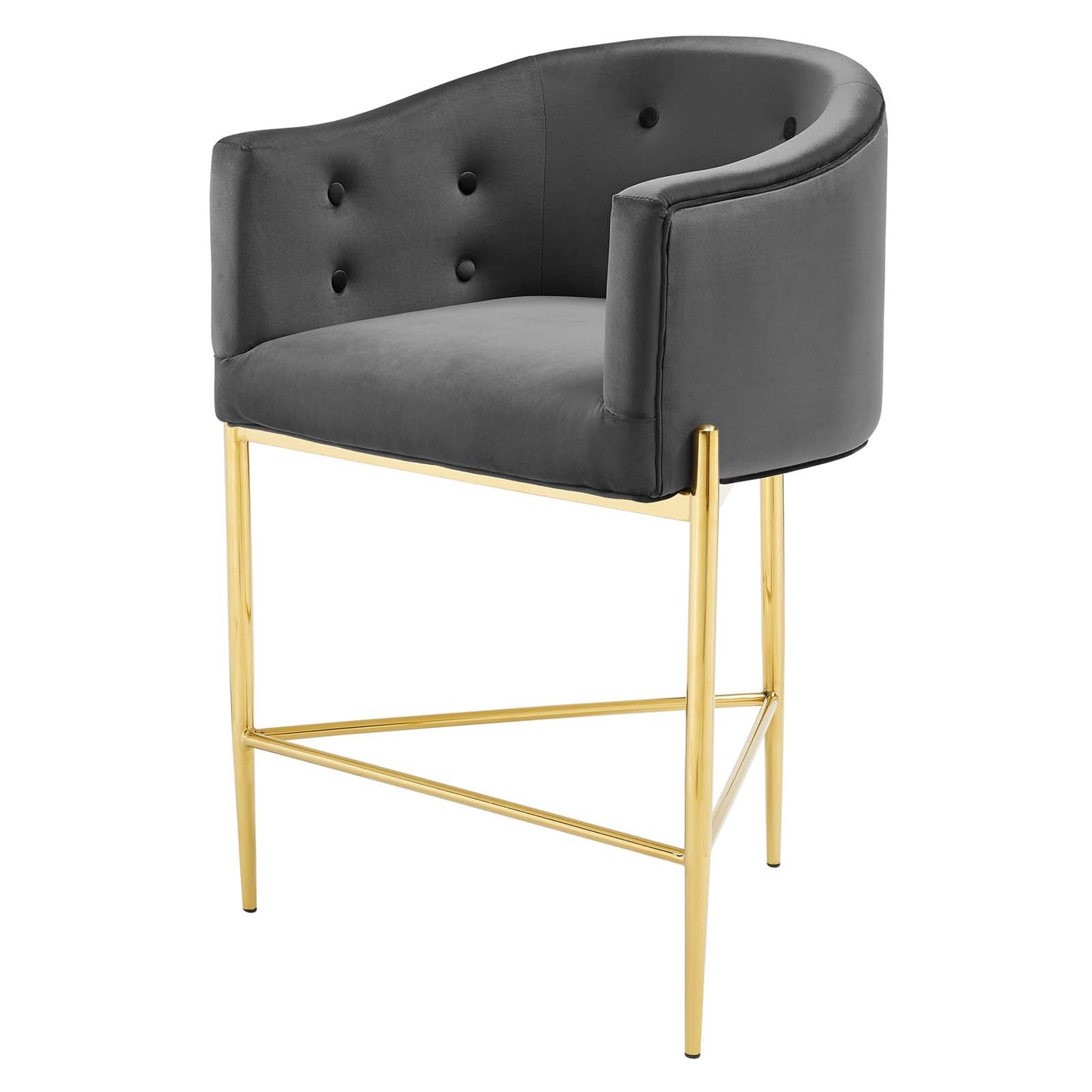 Savour Tufted Counter Stool, Velvet, Metal Steel, Dark Grey Gray, 18767