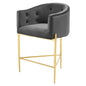 Savour Tufted Counter Stool, Velvet, Metal Steel, Dark Grey Gray, 18767