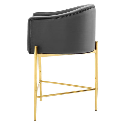 Savour Tufted Counter Stool, Velvet, Metal Steel, Dark Grey Gray, 18767