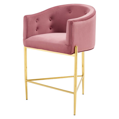Savour Tufted Counter Stool, Velvet, Metal Steel, Pink, 18768