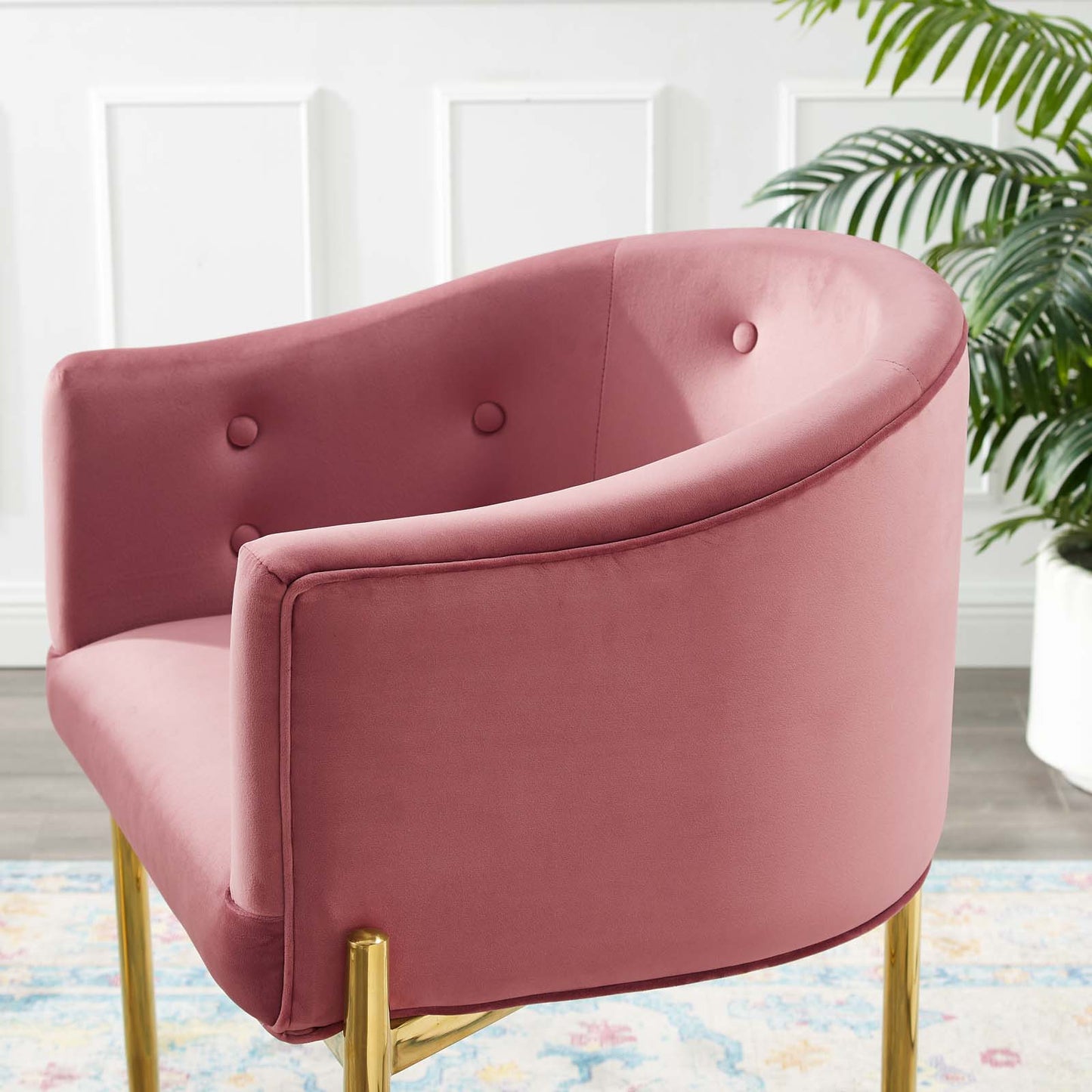 Savour Tufted Counter Stool, Velvet, Metal Steel, Pink, 18768
