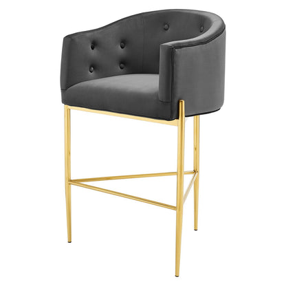 Savour Tufted Performance Velvet Bar Stool, Velvet, Metal Steel, Dark Grey Gray, 18772
