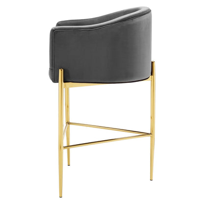 Savour Tufted Performance Velvet Bar Stool, Velvet, Metal Steel, Dark Grey Gray, 18772