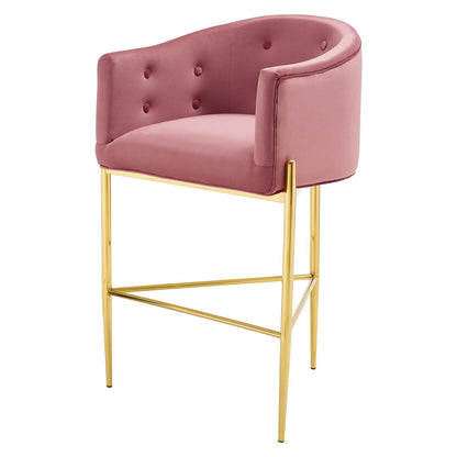Savour Tufted Performance Velvet Bar Stool, Velvet, Metal Steel, Pink, 18773