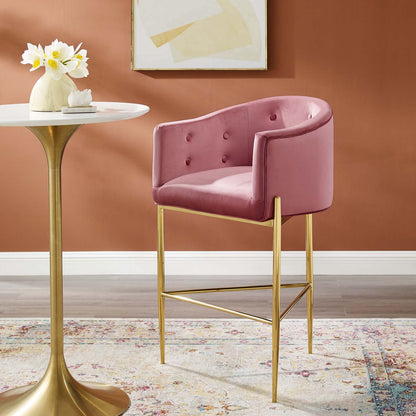 Savour Tufted Performance Velvet Bar Stool, Velvet, Metal Steel, Pink, 18773