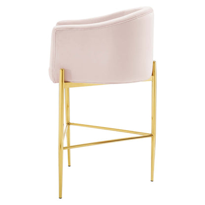 Savour Tufted Performance Velvet Bar Stool, Velvet, Metal Steel, Pink, 18775