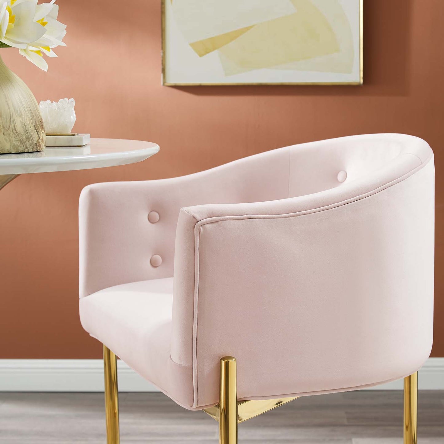 Savour Tufted Performance Velvet Bar Stool, Velvet, Metal Steel, Pink, 18775