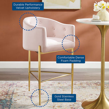 Savour Tufted Performance Velvet Bar Stool, Velvet, Metal Steel, Pink, 18775