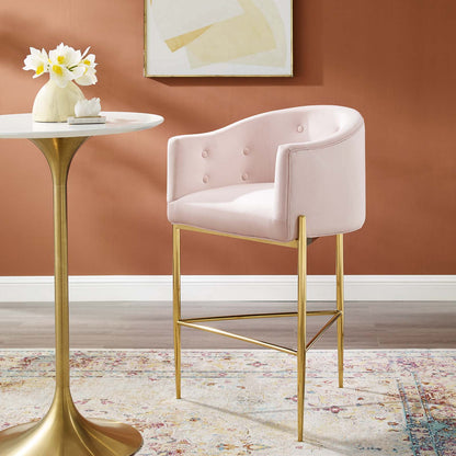 Savour Tufted Performance Velvet Bar Stool, Velvet, Metal Steel, Pink, 18775