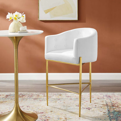 Savour Tufted Performance Velvet Bar Stool, Velvet, Metal Steel, White, 18776