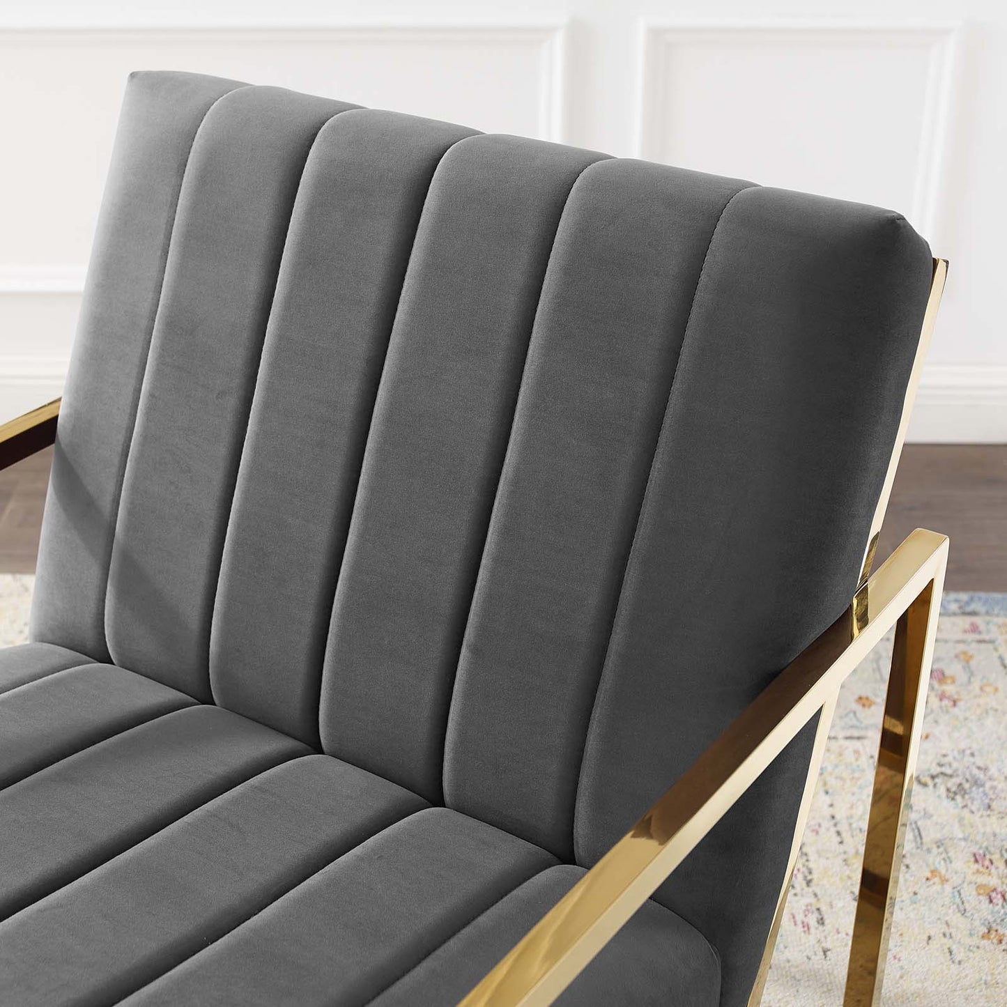Inspire Channel Tufted Performance Velvet Armchair, Velvet, Dark Grey Gray, 18777
