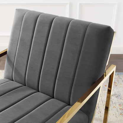 Inspire Channel Tufted Performance Velvet Armchair, Velvet, Dark Grey Gray, 18777