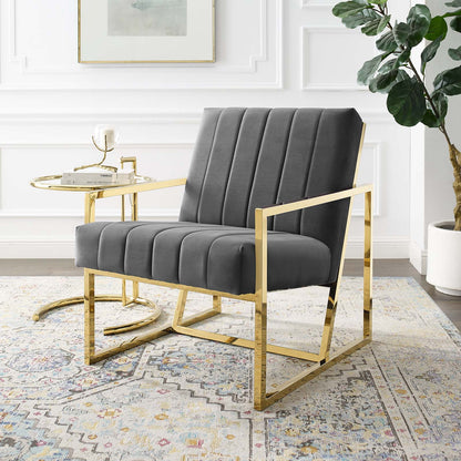 Inspire Channel Tufted Performance Velvet Armchair, Velvet, Dark Grey Gray, 18777