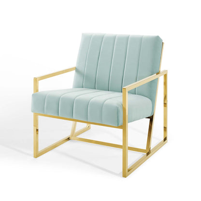 Inspire Channel Tufted Performance Velvet Armchair, Velvet, Blue, 18778