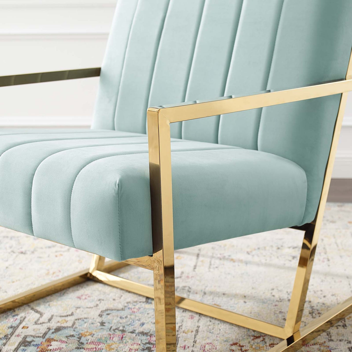 Inspire Channel Tufted Performance Velvet Armchair, Velvet, Blue, 18778