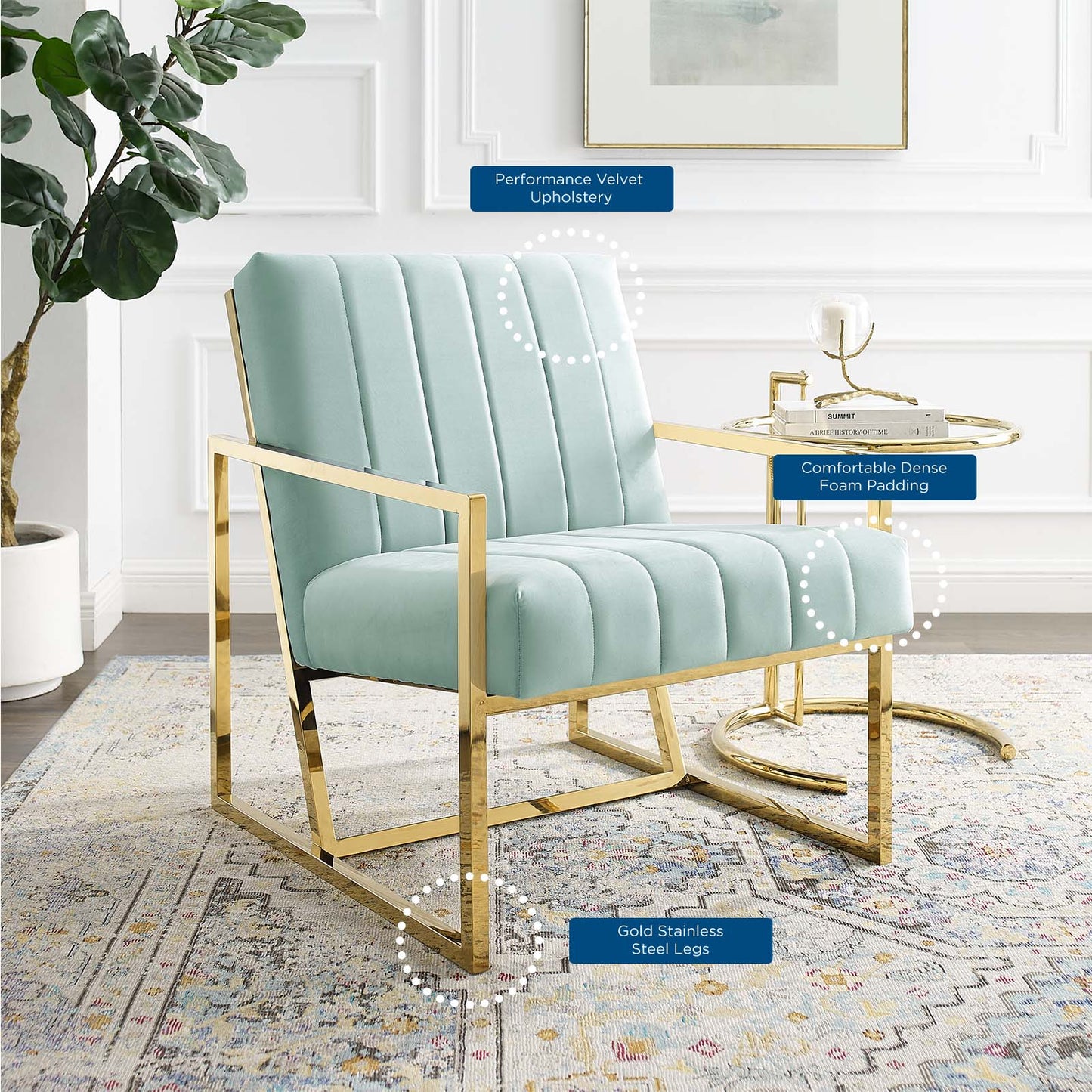 Inspire Channel Tufted Performance Velvet Armchair, Velvet, Blue, 18778