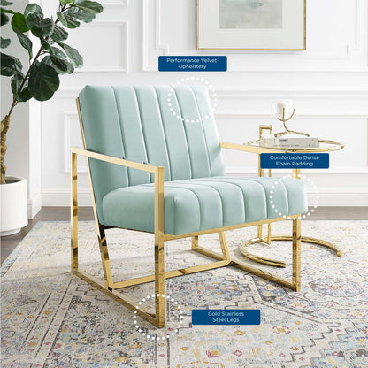 Inspire Channel Tufted Performance Velvet Armchair, Velvet, Blue, 18778