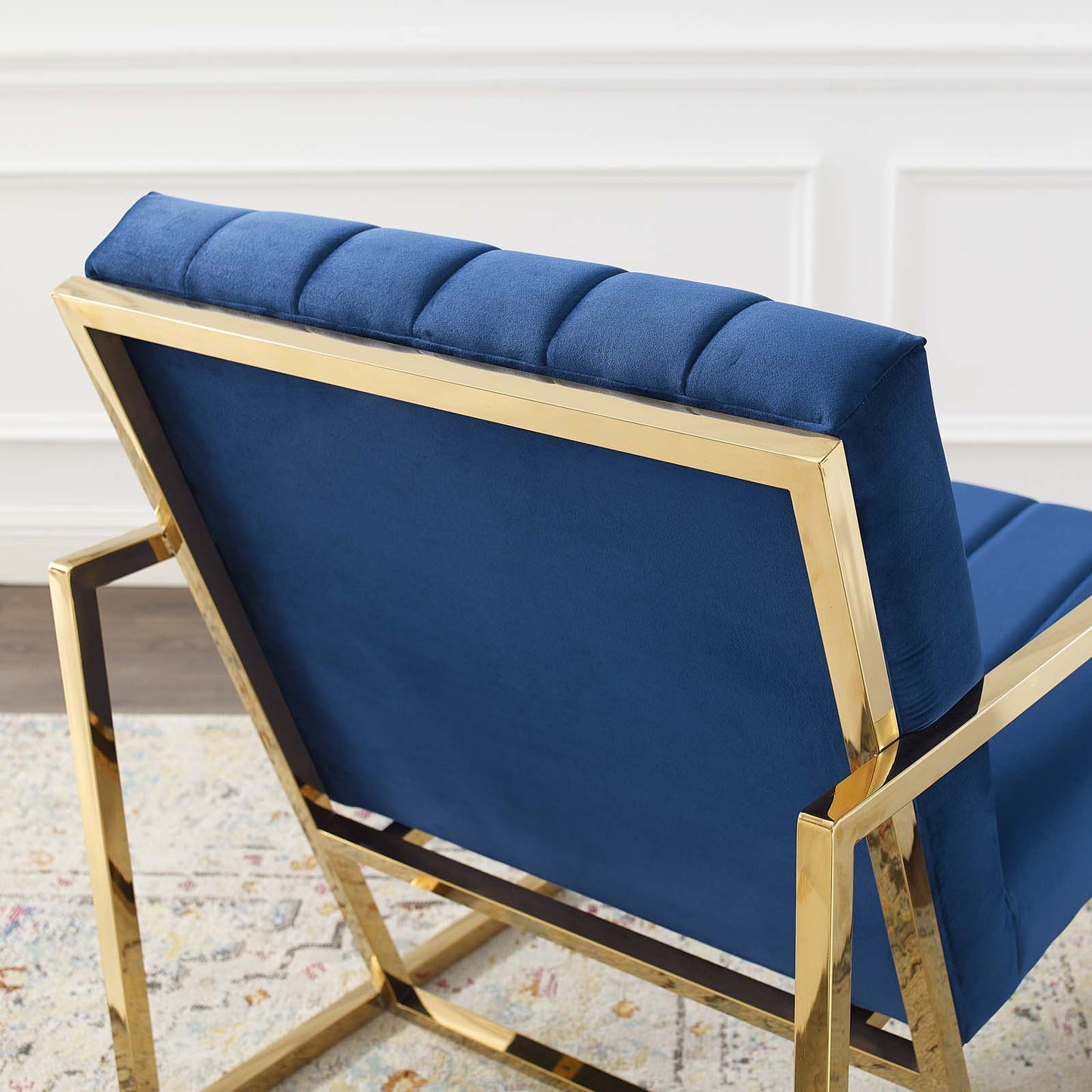 Inspire Channel Tufted Performance Velvet Armchair, Velvet, Blue Navy, 18779
