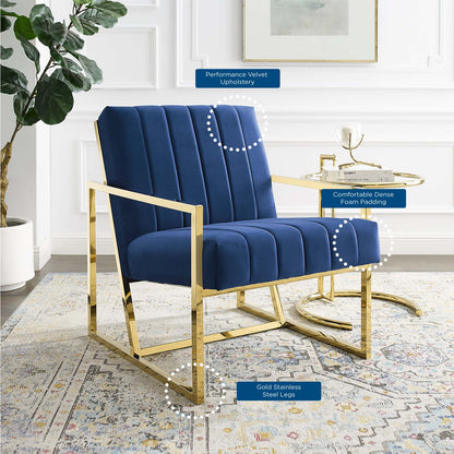 Inspire Channel Tufted Performance Velvet Armchair, Velvet, Blue Navy, 18779