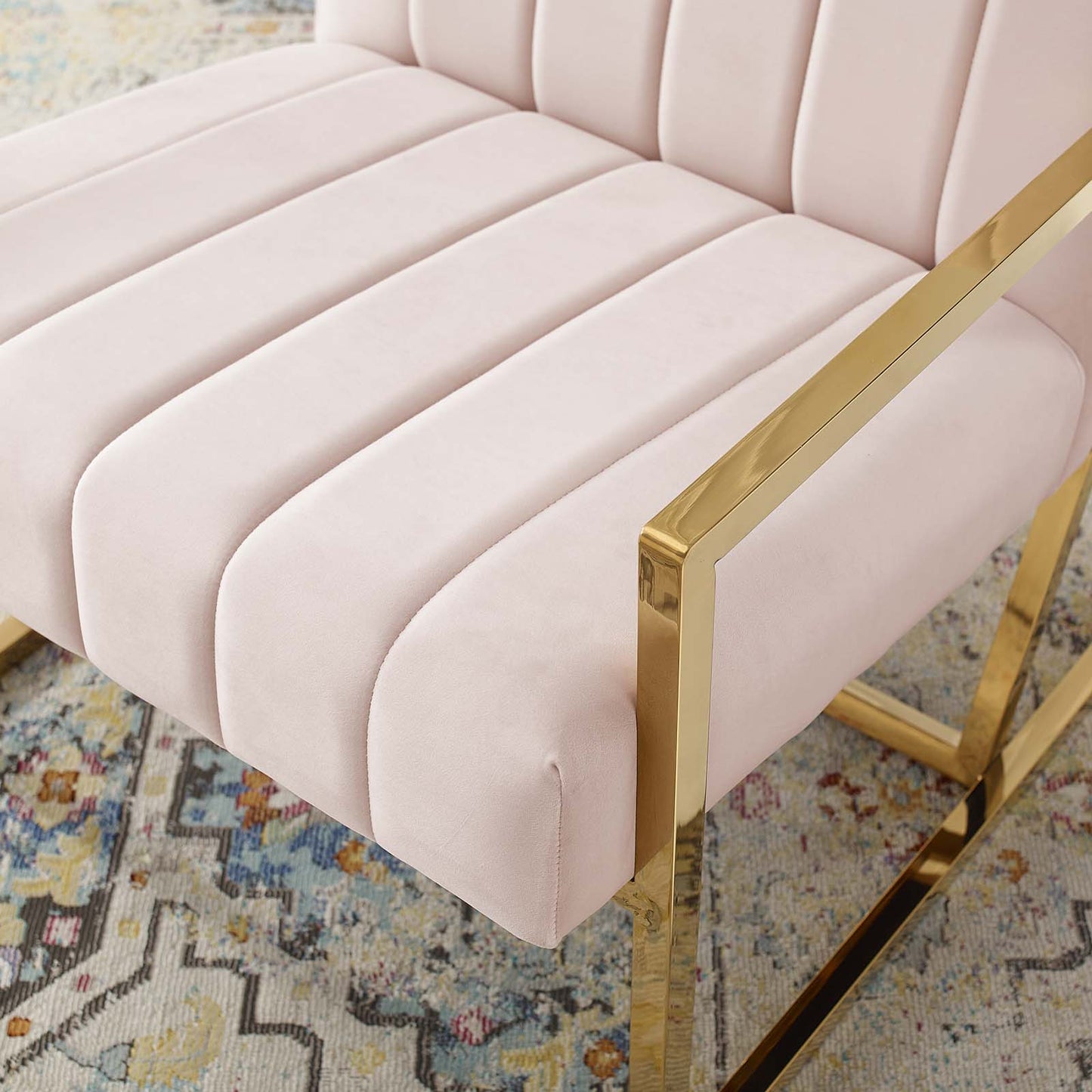 Inspire Channel Tufted Performance Velvet Armchair, Velvet, Pink, 18780