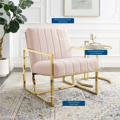 Inspire Channel Tufted Performance Velvet Armchair, Velvet, Pink, 18780