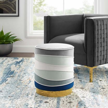Ribbon Round Performance Velvet Ottoman, Velvet, Multi Colorful, 18781