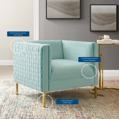 Resonate Performance Velvet Armchair, Velvet, Blue, 18783