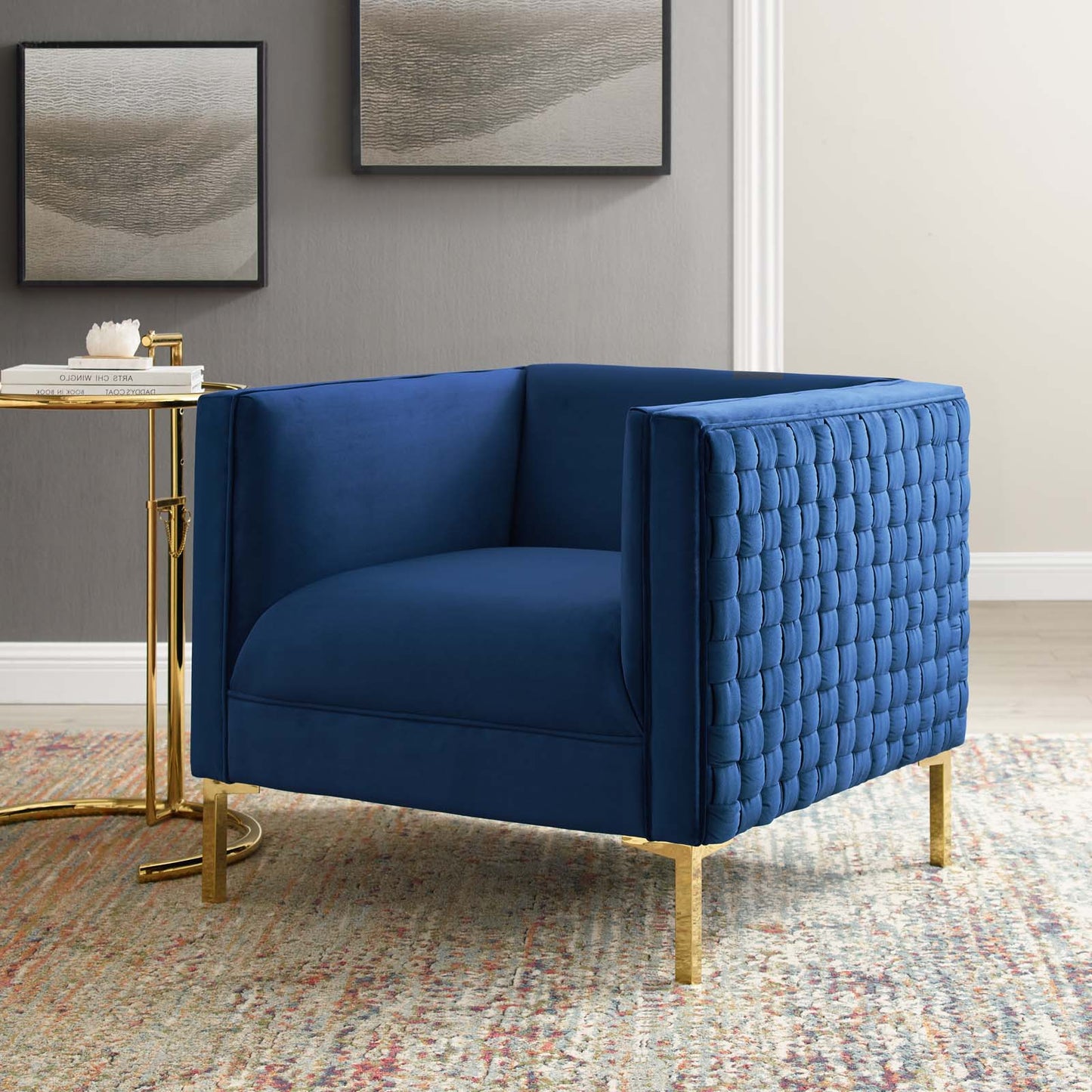 Resonate Performance Velvet Armchair, Velvet, Blue Navy, 18784
