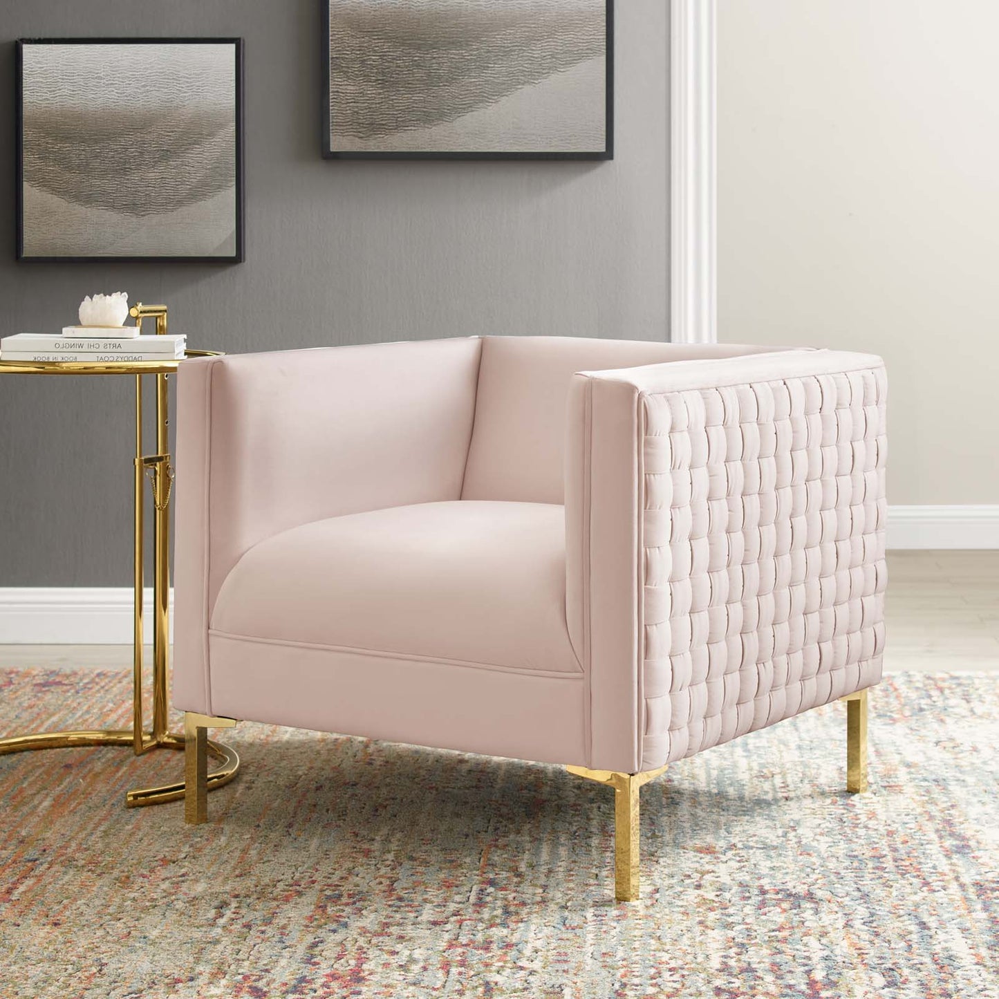 Resonate Performance Velvet Armchair, Velvet, Pink, 18785