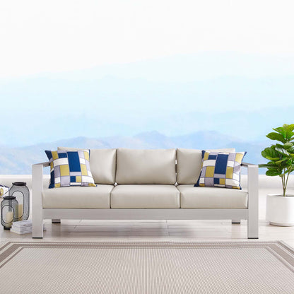 Shore Outdoor Patio Aluminum Sofa, Aluminum, Metal, Steel, Silver Beige, 18786
