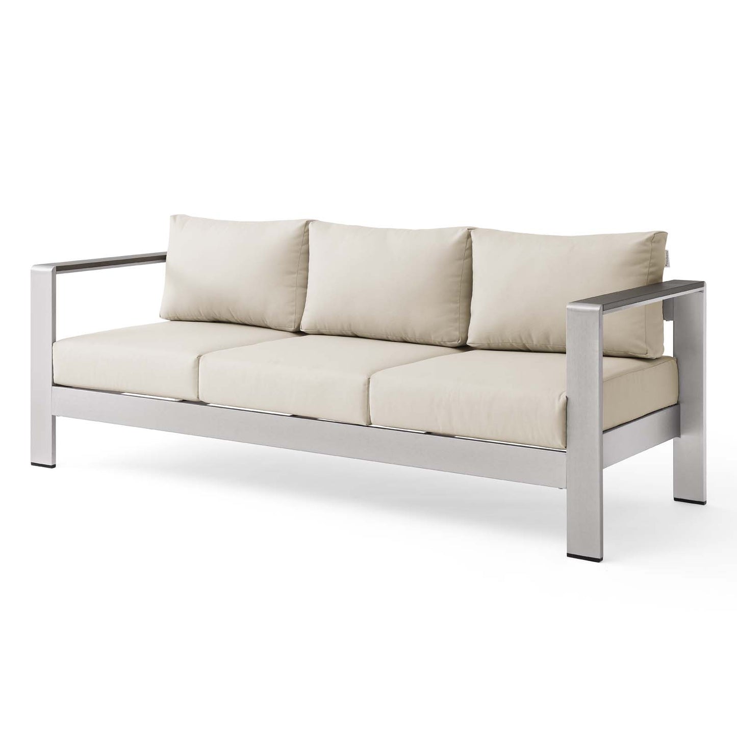 Shore Outdoor Patio Aluminum Sofa, Aluminum, Metal, Steel, Silver Beige, 18786