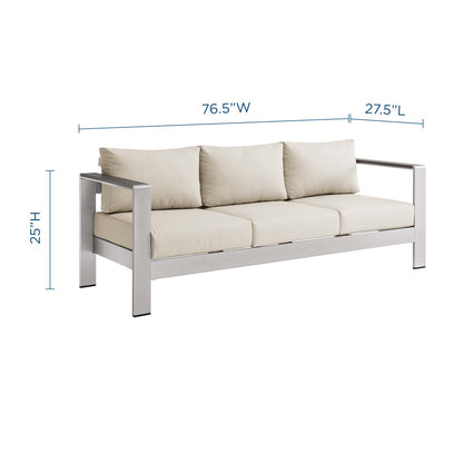 Shore Outdoor Patio Aluminum Sofa, Aluminum, Metal, Steel, Silver Beige, 18786