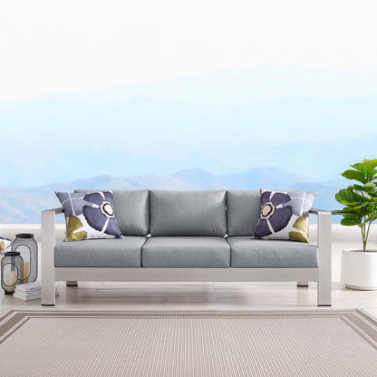 Shore Outdoor Patio Aluminum Sofa, Aluminum, Metal, Steel, Silver Grey Gray, 18787