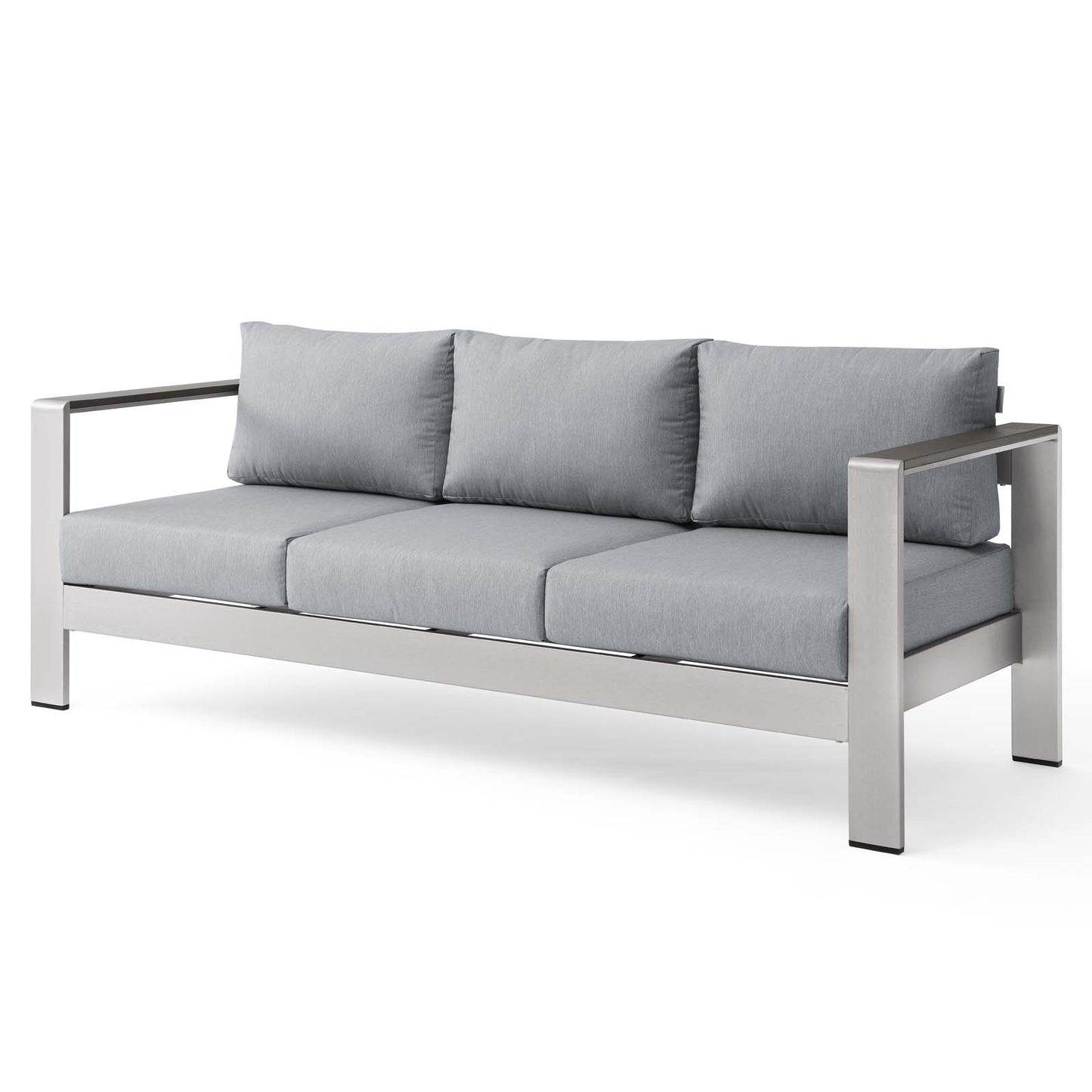 Shore Outdoor Patio Aluminum Sofa, Aluminum, Metal, Steel, Silver Grey Gray, 18787